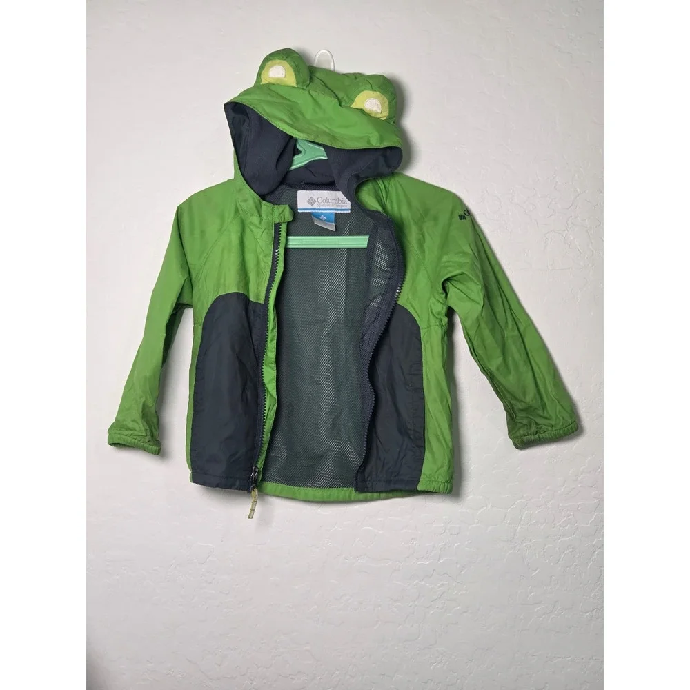 Columbia Toddler Frog Hooded Windbreaker Jacket Green Navy Blue 2T Rain Coat